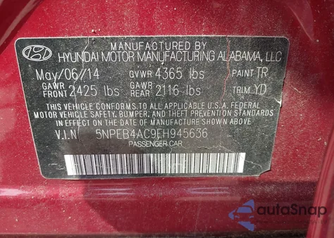 2014 Hyundai Sonata Gls из США, поврежденный, VIN 5NPEB4AC9EH945636